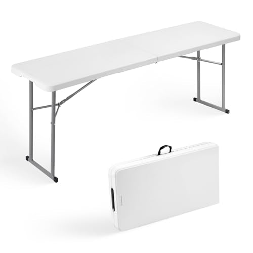 Byliable 6FT Narrow Folding Plastic Table White, Portable & Heavy Duty
