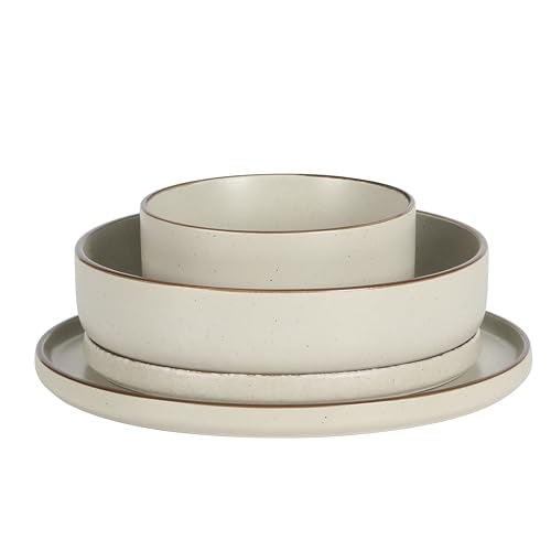Cream White Stoneware Dinnerware Set - 16 Pieces for 4, Reactive Glaze