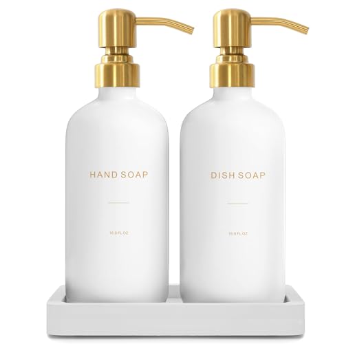 Prus Waso Gold Soap Dispenser Set with White Bottle & Gold Pump - Modern Kitchen Decor