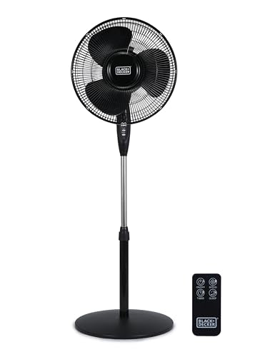 BLACK+DECKER 16-inch Oscillating Pedestal Fan with Remote Control - Black, Adjustable Height & Tilt