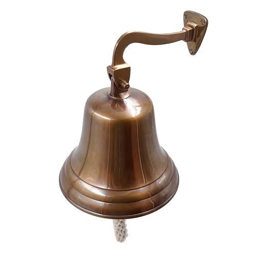 7-inch Solid Brass Wall Mount Ship Bell - Antique Maritime Hanging Bell for Reception, School, Outdoor & Indoor Use by The Metal Magician