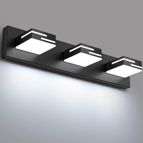 Black Dimmable 3-Light Bathroom Vanity Light 22-Inch with Rotatable Acrylic Heads