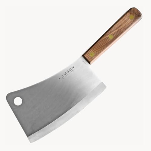 Lamson Walnut 7.25-Inch High Carbon Steel Meat Cleaver – Heavy Duty Bone Knife