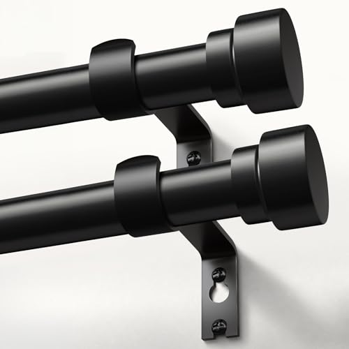 Oneach 2-Pack Heavy Duty Black Curtain Rods 16-120 Inch Adjustable with Finials