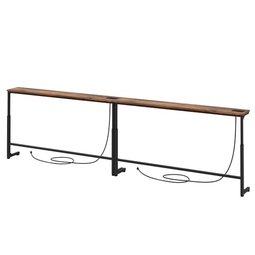 94.5-Inch Rustic Brown Behind Couch Console Table with Power Strips - Adjustable, Modular