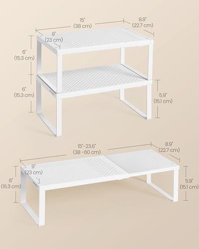 Matte White Expandable Spice Rack Set of 2 - Kitchen Countertop & Cabinet Storage