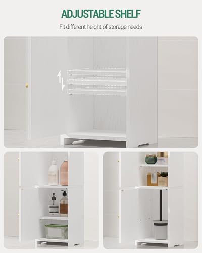 White Bathroom Corner Storage Cabinet 7.9 x 9.8 x 29.5 inches with 2 Doors
