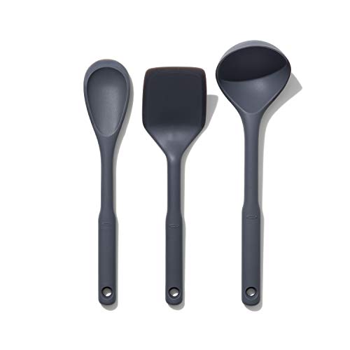 OXO Good Grips Silicone Utensil Set - 3-Piece Cooking Spoon, Turner, Ladle
