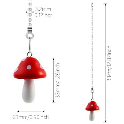 Ceiling Fan Pull Chain Extender with Mushroom Ornament ? 12Inch Adjustable Fan Chain Pulls & Ball Connector, Rustproof Zinc Alloy for Indoor/Outdoor Light Fixtures (Red)