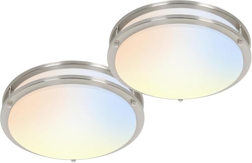 Hykolity 16-Inch Brushed Nickel Dimmable LED Flush Mount Ceiling Light - 2200LM