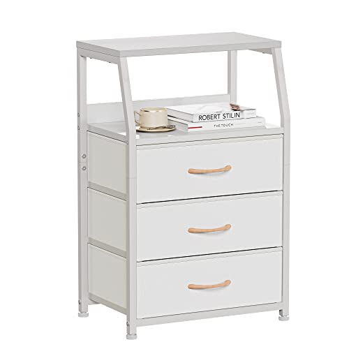 White Nightstand with 3 Fabric Drawers - Small Bedside Table - Variation of THIS listing