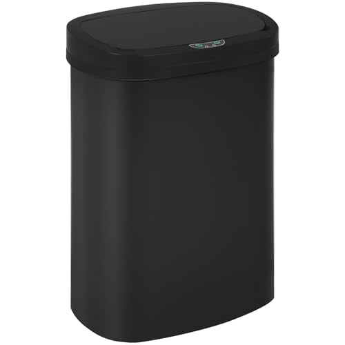 Automatic 13 Gallon Sensor Trash Can with Lid - Black Plastic Waste Bin