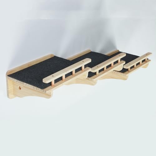 Wall Mounted Cat Shelves Set - Natural Wood 47.2 x 11.8 Inches, 3-Pack, Carpeted Perches - Variation B