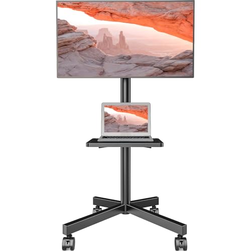 AX WABER 23-60 Inch Mobile TV Stand with Rectangular Bracket & Shelf, Adjustable Height & Lockable Wheels