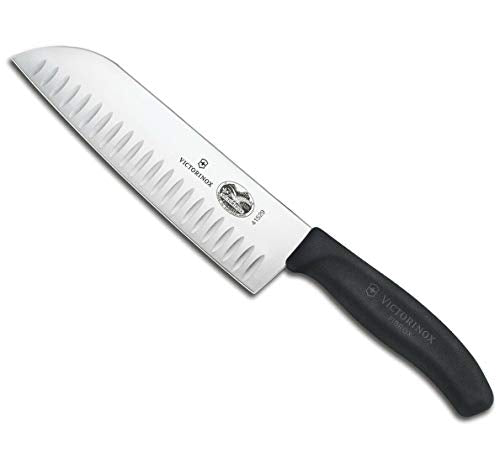 Victorinox 7-Inch Santoku Knife with Granton Blade - Black