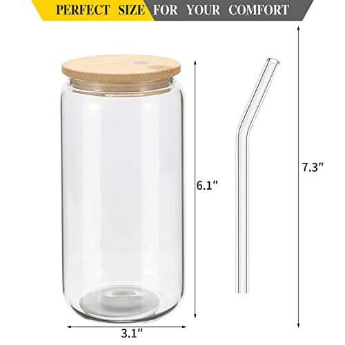 YOUKE OLA 20 Pack Glass Beer Can Shaped Tumblers with Bamboo Lids & Straws, 16oz Reusable Drinkware for Whiskey, Coffee, Tea, Soda, Cocktails