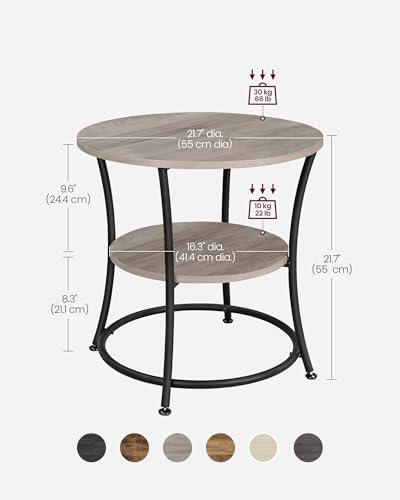 VASAGLE Heather Greige & Matte Black 2-Tier Round End Table - No Power Strip