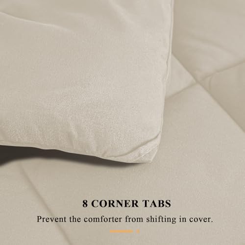 Alaskan King Size Comforter Beige 132x120 Oversized All-Season Down Alternative Quilt with 8 Corner Tabs - Extra Large Bed Duvet Insert