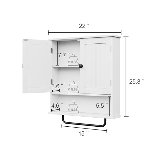 RRX Wall-Mounted Bathroom Cabinet with Towel Bar - White