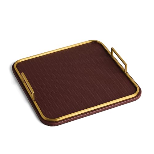 Decorative Coffee Table Tray - Faux Leather with Brass Handles - Espresso - Mayfair Collection