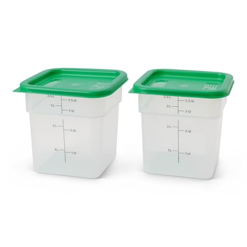 Cambro 4 QT Square Food Storage Container with Green Lid - BPA-Free, Microwave Safe, 2 Pack