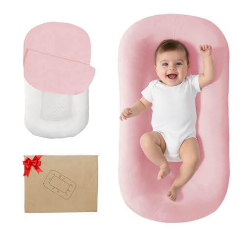 Baby Lounger for Newborn 0-24 Months - Pink Cotton Support Cushion