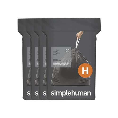 simplehuman Odorsorb Code H Black Trash Liners 80 Count - Custom Fit, Odor-Absorbing, Dispenser Pack, 30-35L / 8-9 Gal