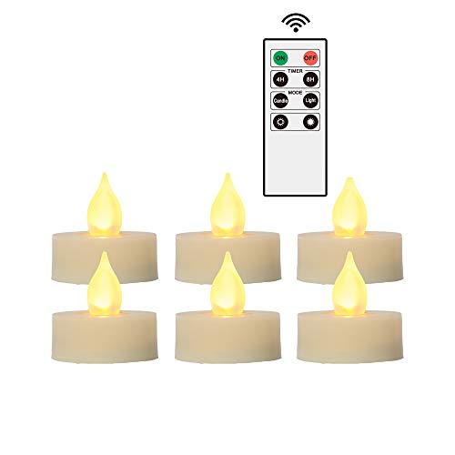 iZAN 6 PCS Flameless LED Battery Operated Tealight Candles with Remote and Timer Flickering Electric Decorative Tea Lights for Christmas Home Party Wedding Decorations 1.5¡±x1.6¡± Batteries Included