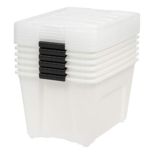 54 Quart Plastic Storage Bins with Lids - 6 Pack, Pearl