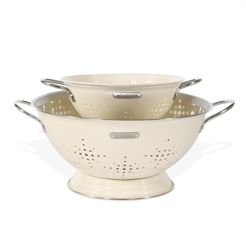 BeFare Almond Cream Metal Colander Set with Handles - 2Qt & 6Qt Heavy Duty Kitchen Strainers