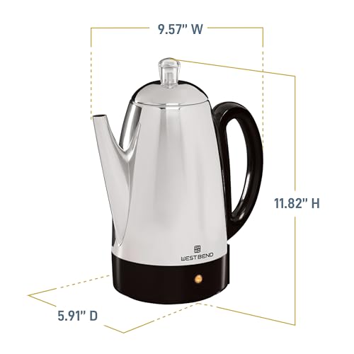West Bend 12-Cup Electric Percolator Coffee Maker with Stainless Steel Construction
