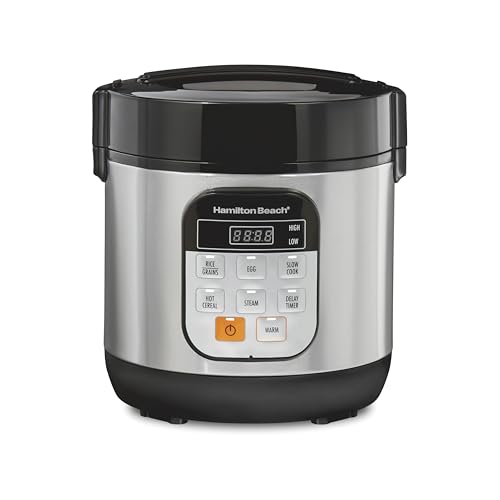 Hamilton Beach Black & Stainless Steel Programmable Rice Cooker & Food Steamer, 6 Cups Cooked, Egg & Slow Cook Functions