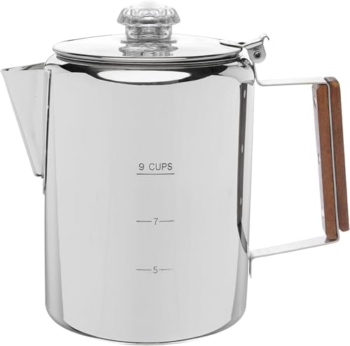 Stainless Steel Percolator Coffee Pot 9 Cup Stovetop Coffee Maker - No Aluminum or Plastic