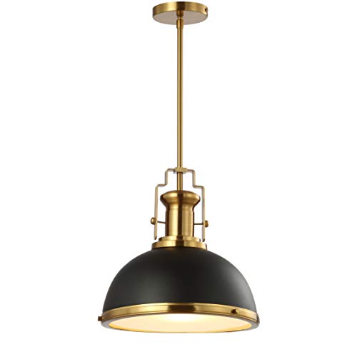 Jonathan Y Homer 13-inch Black Brass Industrial Dome Pendant Light - Modern Ceiling Fixture with LED Bulb Included