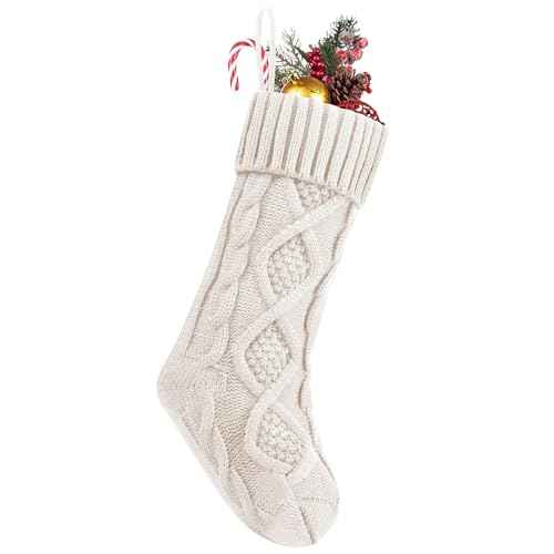 Personalized Stockings Christma, Christmas Stockings, 18 Inches Large Knitted Xmas Stocking for Holiday and Family Stocking for Fireplace Christmas Holiday Party Decoration (White)