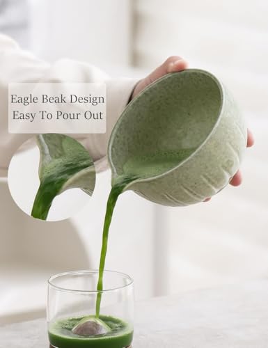 Mottled Green TANG PIN Matcha Set - 15oz Porcelain Bowl & Bamboo Whisk