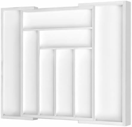 Pipishell Bamboo Drawer Organizer - Adjustable Utensil Holder & Cutlery Tray | White Wood Dividers