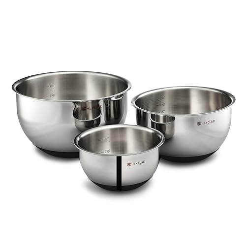 HexClad 3-Piece Stainless Steel Mixing Bowl Set with Vacuum Seal Lids