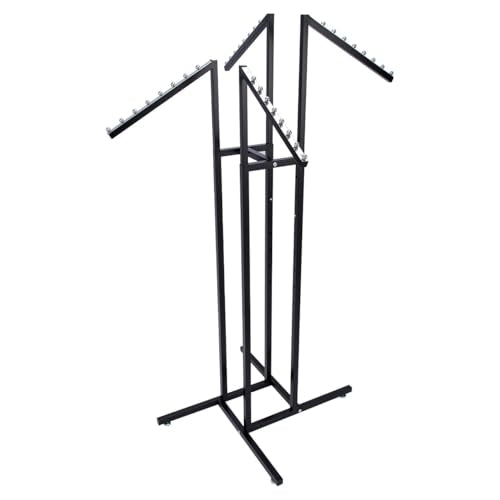 Black 4-Way Adjustable Clothing Rack with Slanted Arms for Retail & Home Display