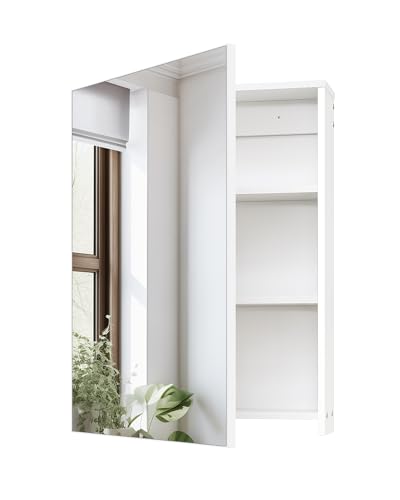 White Wall-Mounted Bathroom Medicine Cabinet with Mirror & Adjustable Shelves - 17.7''L x 23.6''H
