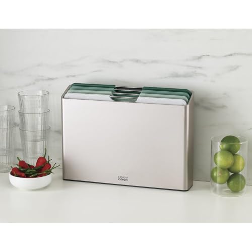 Joseph Joseph Folio Colour Coded 4-Piece Cutting Board Set with Storage Case - Sage Green / Silver / 14.1"L