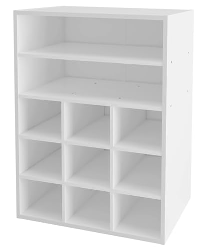 Stackable 9-Cube Shoe Organizer Rack with 2-Tier Shelf - White Wood Storage
