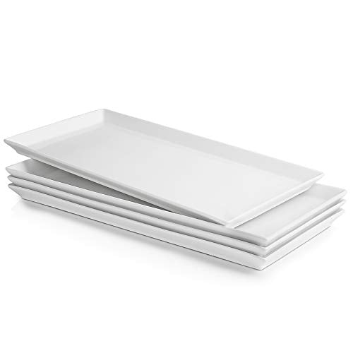 Sweese 15.5 Inch White Porcelain Serving Platters Set of 4 - Rectangular Food Trays for Parties and Catering