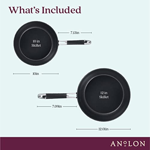 Anolon SmartStack Nonstick Frying Pan Set 10 & 12 Inch Black - Stackable, Hard-Anodized Cookware