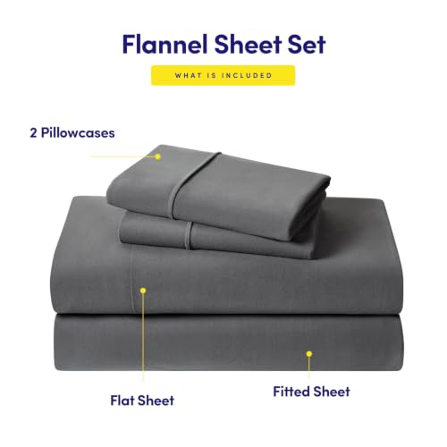 Gray Flannel Bed Sheet Set - Deep Pocket King Bedding with Fitted & Flat Sheets