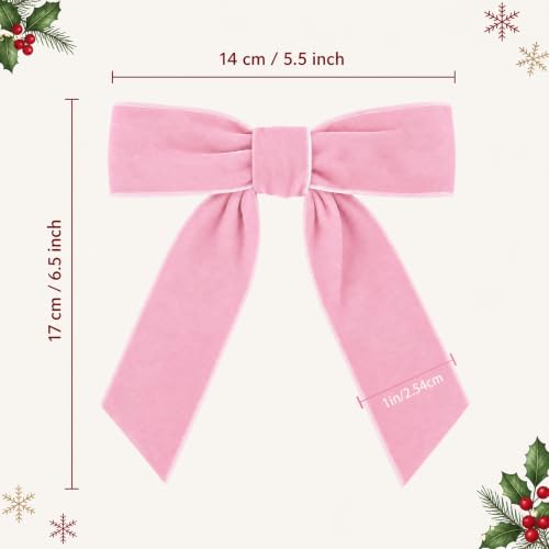 Yuubin 24 Pink Velvet Ribbon Bows for Christmas & Holiday Decorations - 5.5x6.5in