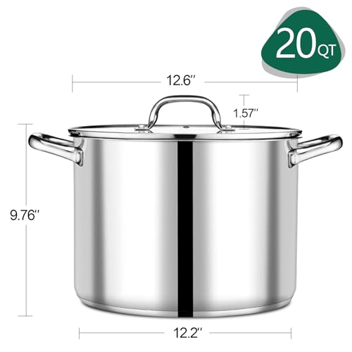 20 Qt Stainless Steel Stock Pot with Lid - Durable Cooking Soup Pot