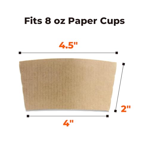 8 oz Kraft Coffee Cup Sleeves - Disposable Hot & Cold Drink Insulators, 1000 Pack