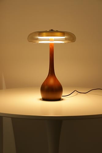 Gold Small Teardrop Table Lamp with Wooden Base - 12.4 Inch Bedroom Decor