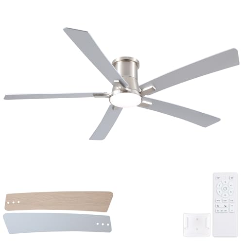 60-Inch Brushed Nickel Ceiling Fan with Lights & Remote - Flush Mount Variation